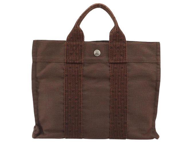 Hermès HERMES Her Line PM Handtasche aus Canvas Braun Silber Authentisch 192649A - Ansicht 2
