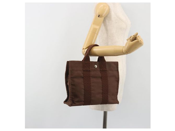 Hermès HERMES Her Line PM Handtasche aus Canvas Braun Silber Authentisch 192649A - Ansicht 21