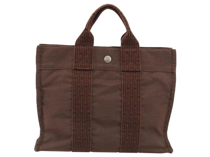 Hermès HERMES Her Line PM Handtasche aus Canvas Braun Silber Authentisch 192649A - Ansicht 3