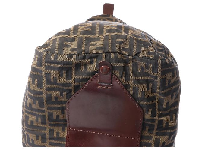 Borsa da viaggio FENDI in tela Zucca e pelle marrone - vista 10