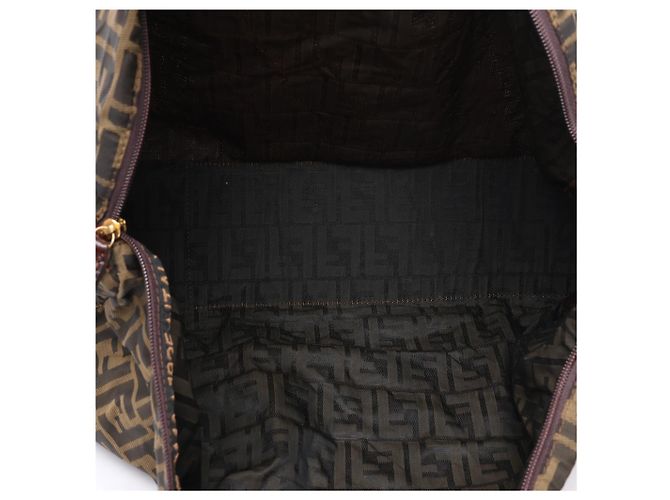 Borsa da viaggio FENDI in tela Zucca e pelle marrone - vista 12