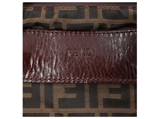 Borsa da viaggio FENDI in tela Zucca e pelle marrone - vista 14