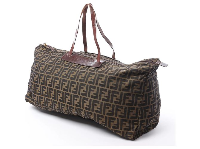 Borsa da viaggio FENDI in tela Zucca e pelle marrone - vista 2