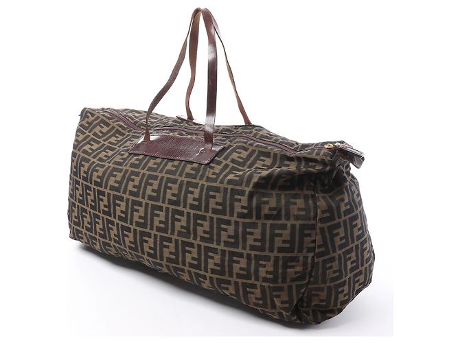Borsa da viaggio FENDI in tela Zucca e pelle marrone - vista 3