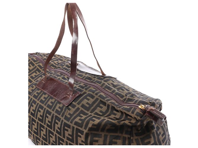 Borsa da viaggio FENDI in tela Zucca e pelle marrone - vista 4