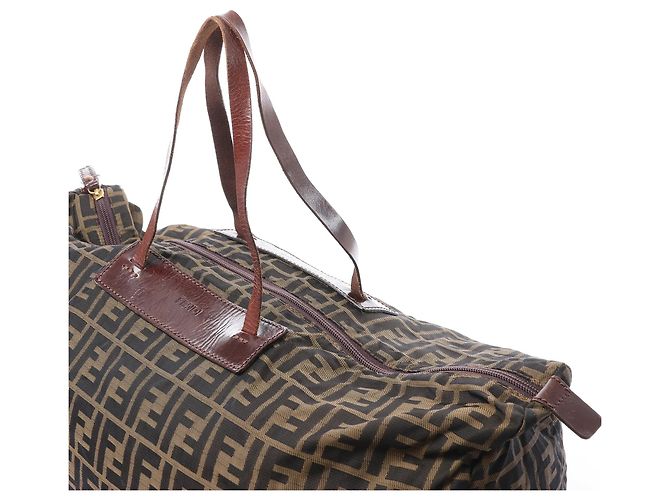 Borsa da viaggio FENDI in tela Zucca e pelle marrone - vista 5