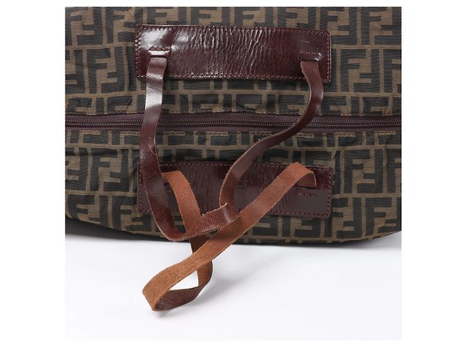 Borsa da viaggio FENDI in tela Zucca e pelle marrone - vista 6