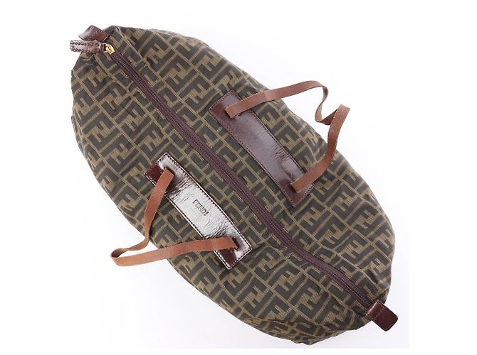 Borsa da viaggio FENDI in tela Zucca e pelle marrone - vista 7
