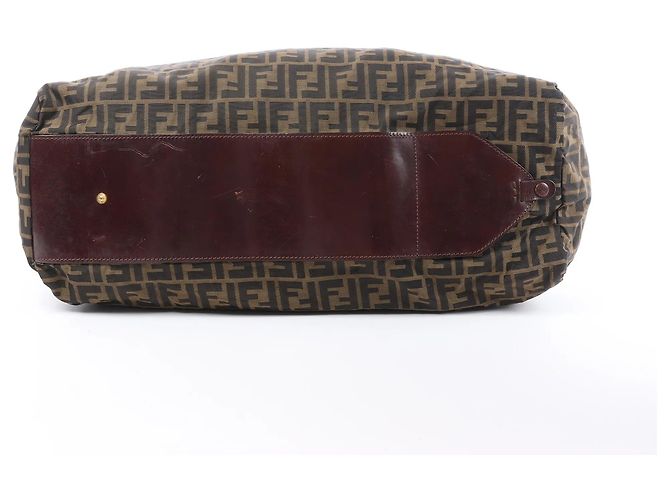 Borsa da viaggio FENDI in tela Zucca e pelle marrone - vista 8