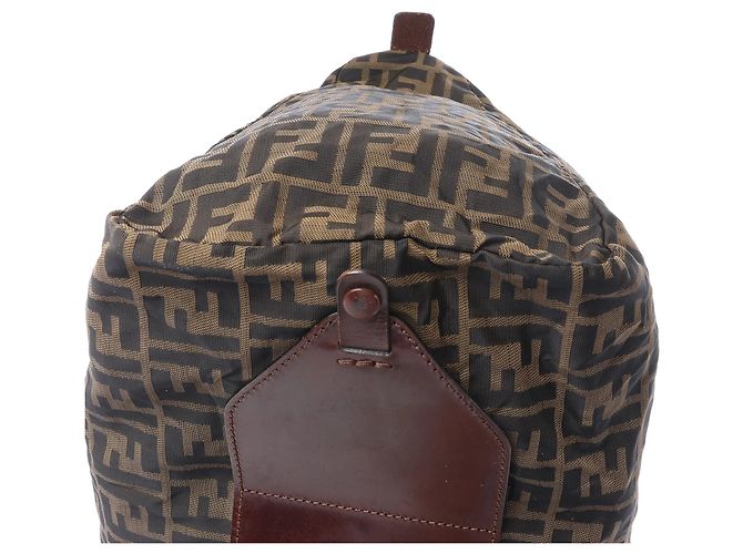 Borsa da viaggio FENDI in tela Zucca e pelle marrone - vista 9
