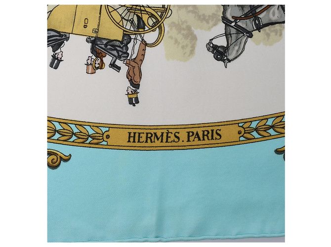 Carré 90 Hermès "LA PROMENADE DE LONGCHAMPS" Fazzoletto di seta Blu - vista 11
