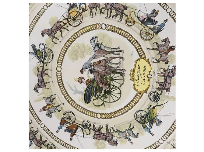 Carré 90 Hermès "LA PROMENADE DE LONGCHAMPS" Fazzoletto di seta Blu - vista 13