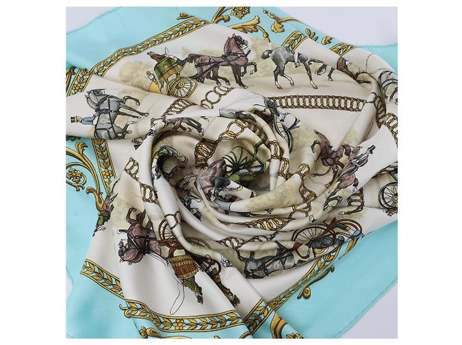 Carré 90 Hermès "LA PROMENADE DE LONGCHAMPS" Fazzoletto di seta Blu - vista 15