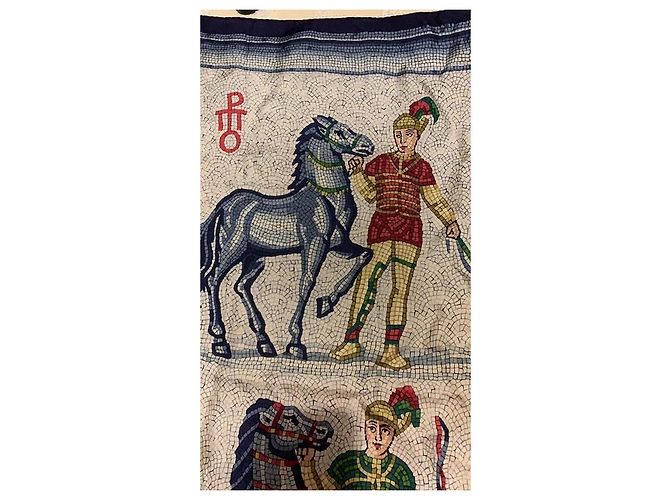 Hermès Carré in seta motivo Mosaico Bianco Rosso Blu Beige Verde - vista 7