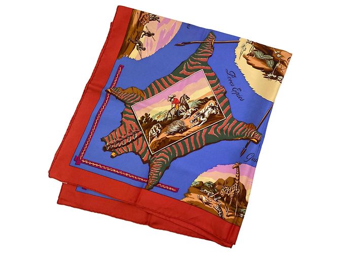Hermès Hermes Carré 90 African Hunt Seidentuch Rot Blau - Ansicht 2