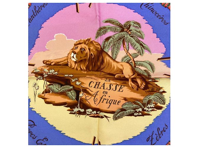 Hermès Hermes Carré 90 African Hunt Seidentuch Rot Blau - Ansicht 4