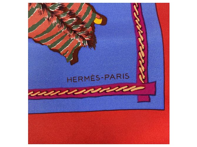 Hermès Hermes Carré 90 African Hunt Seidentuch Rot Blau - Ansicht 5