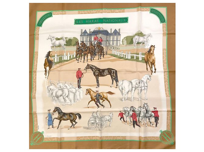 Foulard Carré 90 Les Haras Nationaux di Hermès Marrone - vista 3