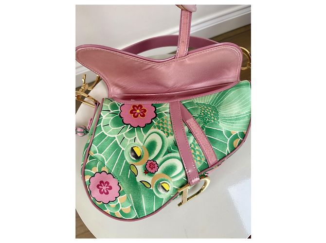 Christian Dior Borsa Saddle 2003 Stampa Floreale e Koi Rosa D'oro Verde - vista 14