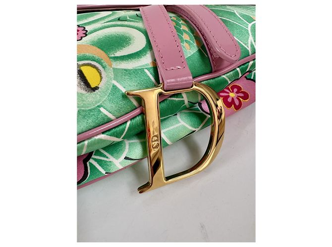 Christian Dior Borsa Saddle 2003 Stampa Floreale e Koi Rosa D'oro Verde - vista 15