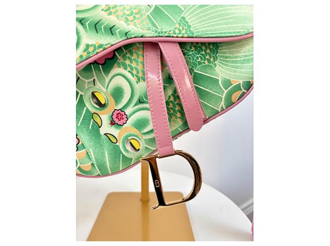 Christian Dior Borsa Saddle 2003 Stampa Floreale e Koi Rosa D'oro Verde - vista 2