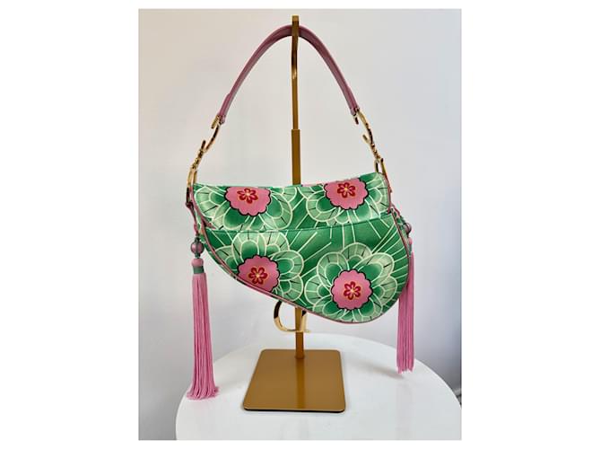 Christian Dior Borsa Saddle 2003 Stampa Floreale e Koi Rosa D'oro Verde - vista 3