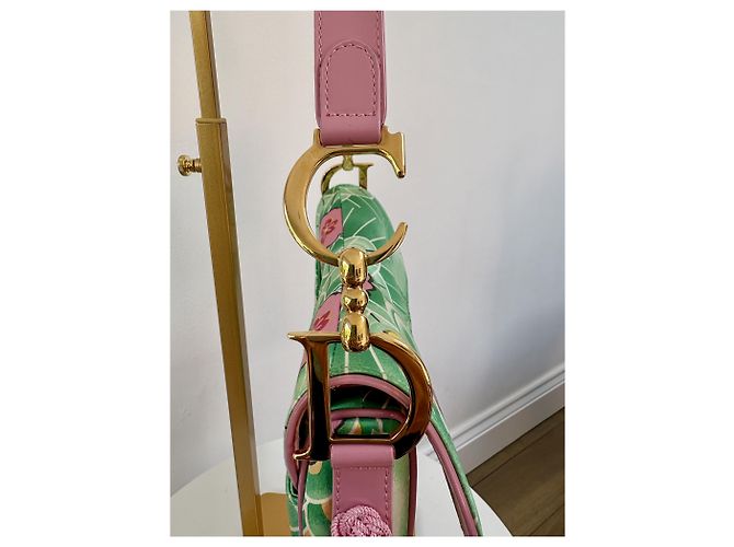 Christian Dior Borsa Saddle 2003 Stampa Floreale e Koi Rosa D'oro Verde - vista 6