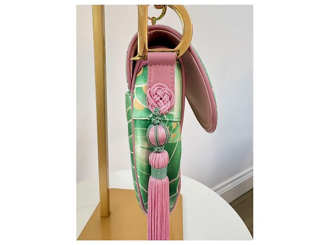 Christian Dior Borsa Saddle 2003 Stampa Floreale e Koi Rosa D'oro Verde - vista 7