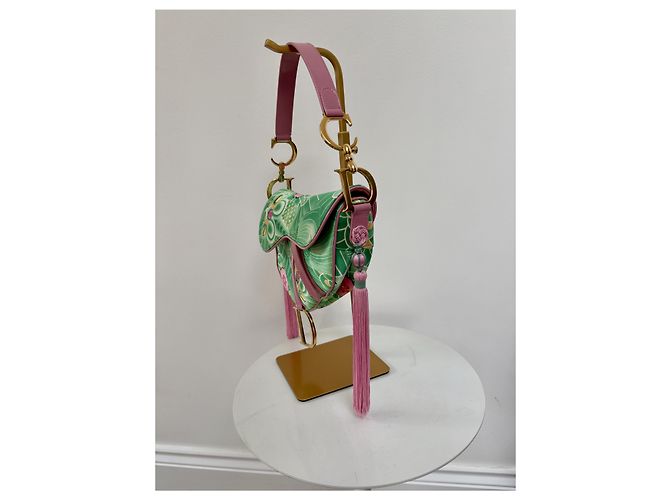 Christian Dior Borsa Saddle 2003 Stampa Floreale e Koi Rosa D'oro Verde - vista 9