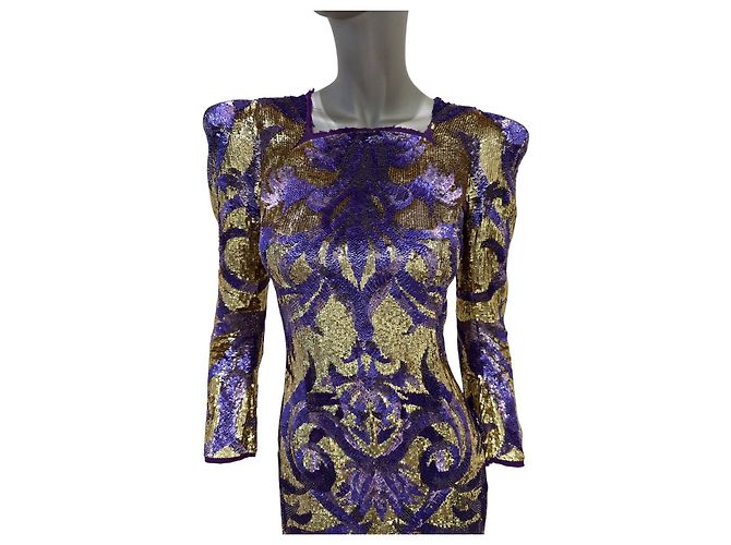 Mini abito in seta con paillettes decorate Balmain FR 38 Usato - vista 3