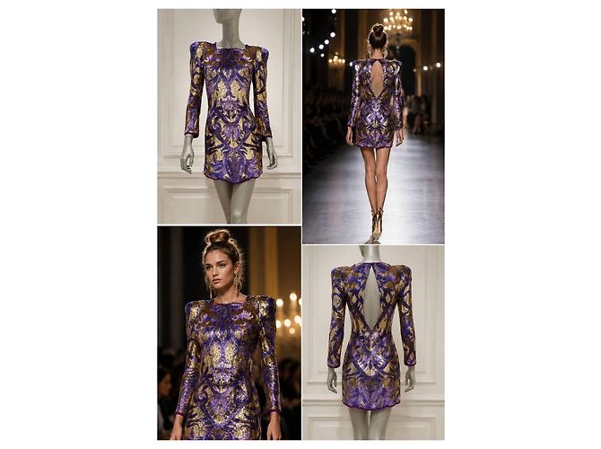 Mini abito in seta con paillettes decorate Balmain FR 38 Usato - vista 9