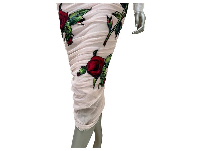 Dolce & Gabbana Abendkleid aus gerafftem Tüll mit Rosen-Applikation Gr. 38 Gebraucht - Ansicht 3