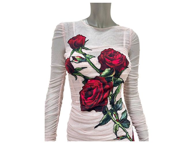 Dolce & Gabbana Abendkleid aus gerafftem Tüll mit Rosen-Applikation Gr. 38 Gebraucht - Ansicht 5