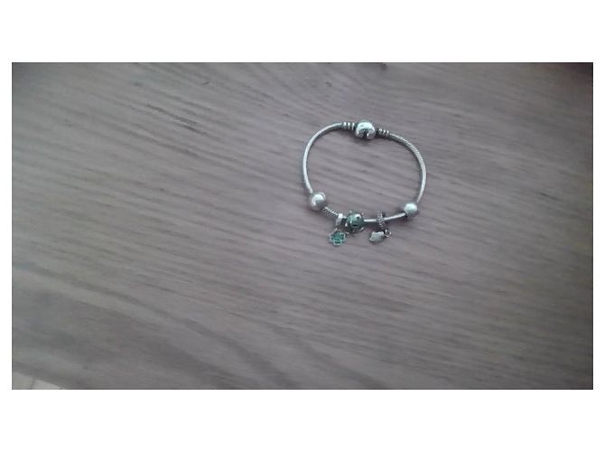 Bracciale rigido Pandora argentato con charm Argento Verde - vista 2