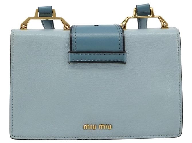 Miu Miu Madras Crystal Buckle Leather Small Blu - vista 2