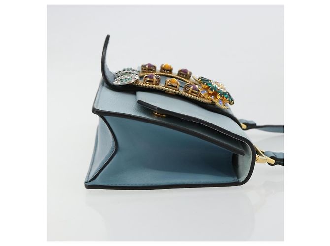 Miu Miu Madras Crystal Buckle Leather Small Blu - vista 3