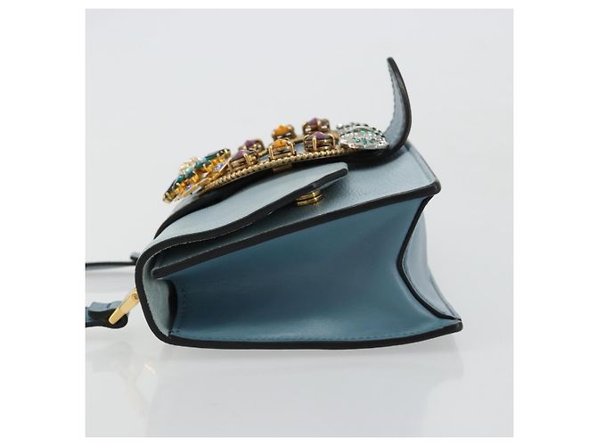 Miu Miu Madras Crystal Buckle Leather Small Blu - vista 4