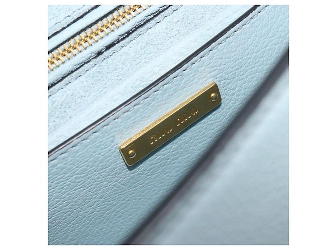Miu Miu Madras Crystal Buckle Leather Small Blu - vista 6