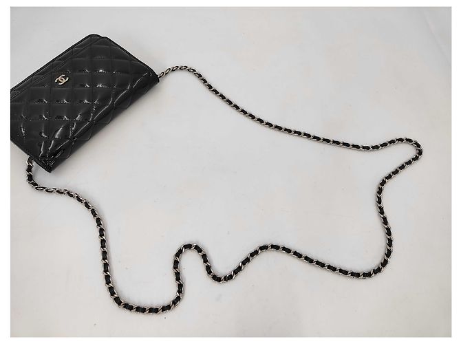 Chanel Wallet on Chain gestepptes Lackleder medium Schwarz - Ansicht 3