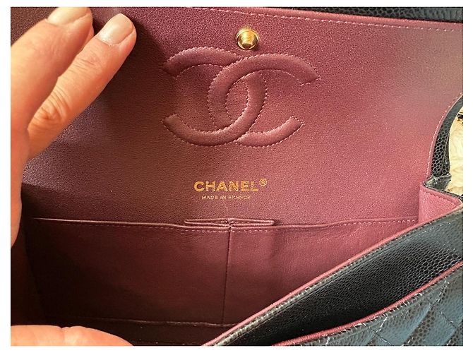 Timeless Borsa Chanel Classic Flap Media in Pelle Caviar Nera Nero - vista 10