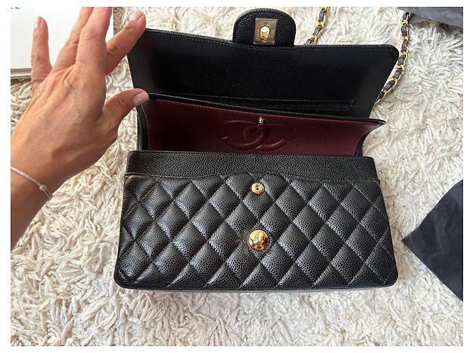 Timeless Borsa Chanel Classic Flap Media in Pelle Caviar Nera Nero - vista 11