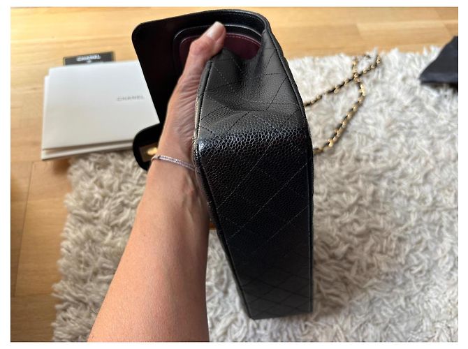 Timeless Borsa Chanel Classic Flap Media in Pelle Caviar Nera Nero - vista 12
