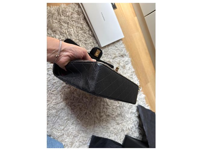 Timeless Borsa Chanel Classic Flap Media in Pelle Caviar Nera Nero - vista 13
