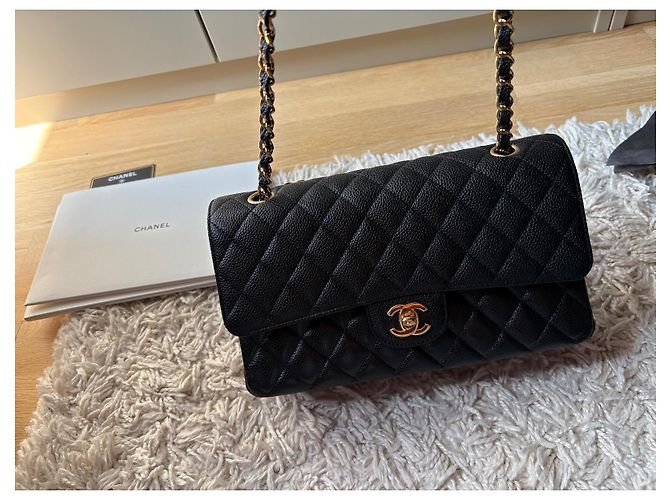 Timeless Borsa Chanel Classic Flap Media in Pelle Caviar Nera Nero - vista 14