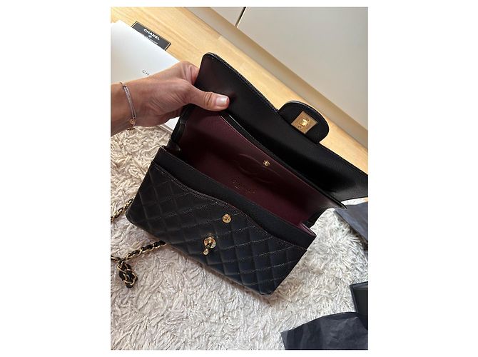 Timeless Borsa Chanel Classic Flap Media in Pelle Caviar Nera Nero - vista 8