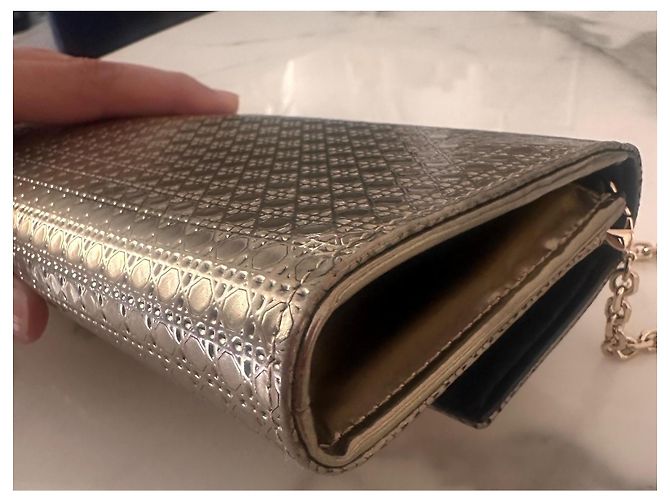 Christian Dior Microcannage Wallet on Chain Pochette Oro D'oro - vista 12