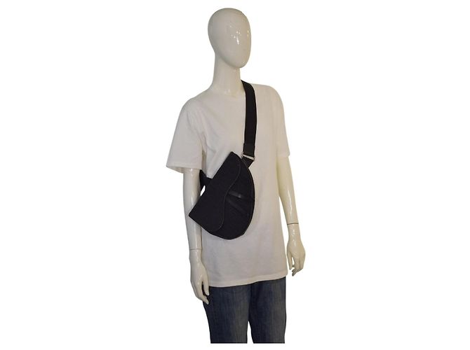 Borsa a tracolla CHRISTIAN DIOR in jacquard Oblique nero con scatola - vista 20