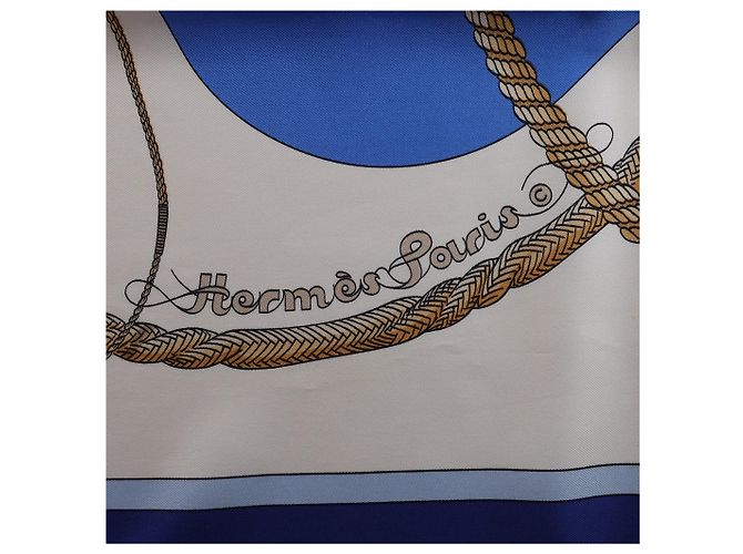 Foulard in seta Hermès Carré 90 "Clic Clac" blu - vista 10