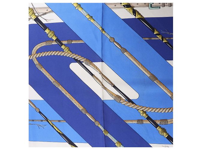 Foulard in seta Hermès Carré 90 "Clic Clac" blu - vista 13