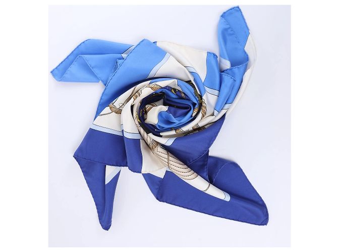 Foulard in seta Hermès Carré 90 "Clic Clac" blu - vista 14